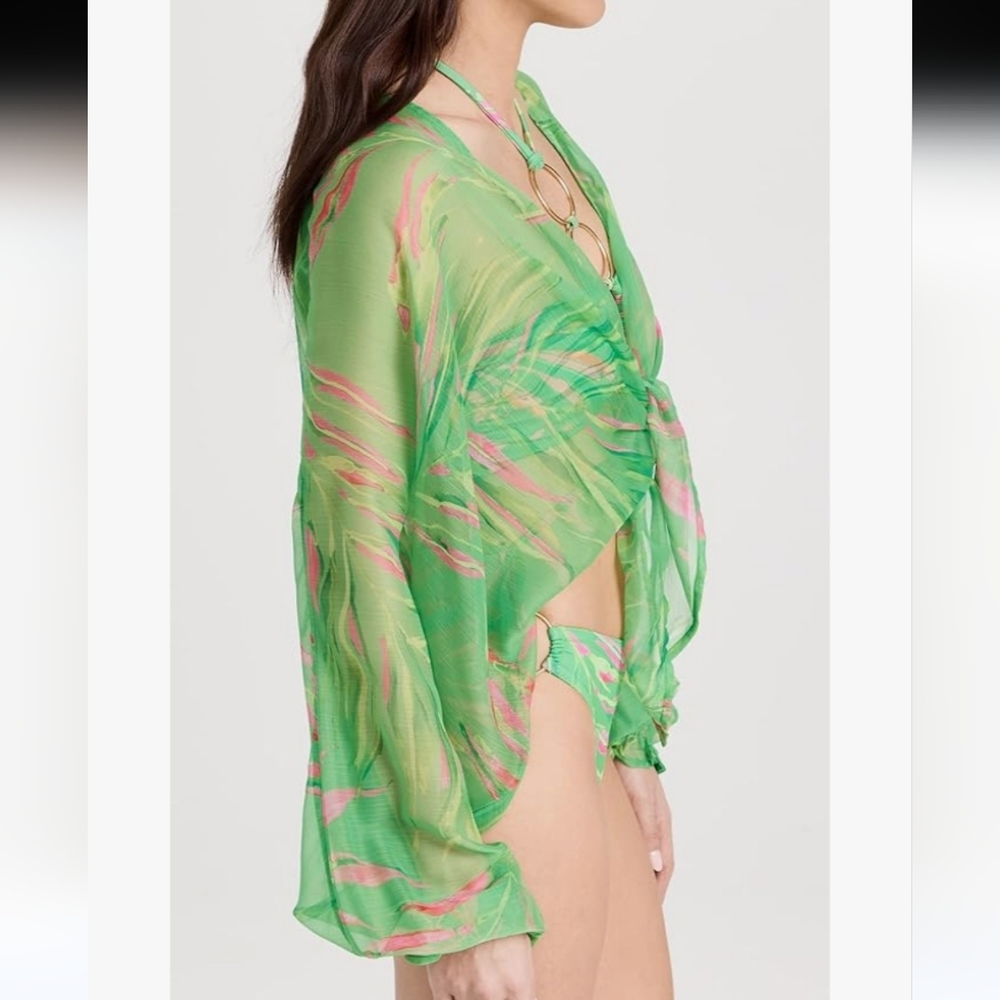 Ramy Brook Green and Pink Sheer Swim Cover Up.  G7 - Picture 4 of 9